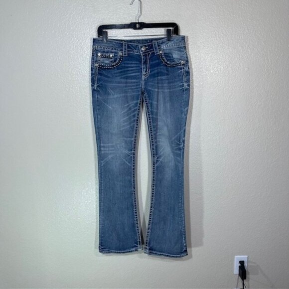 Miss Me Jeans Womens 29 Signature Boot Embellished Bling Denim Y2K eGirl - Picture 2 of 6